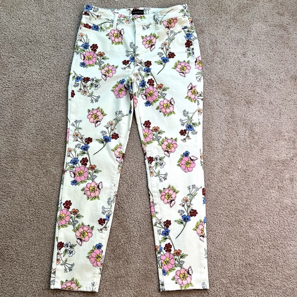 TALBOTS Floral Woman's White Slim Ankle Jeans Size 8 Summer Pants Stretch - Picture 2 of 12